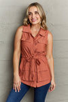 Ninexis Follow The Light Sleeveless Collared Button Down Top - My Store