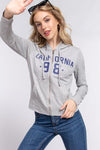 ACTIVE BASIC CALIFORNIA Zip Up Drawstring Long Sleeve Hoodie - My Store