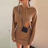 Casual hooded collar women sweater dress Bat sleeves drawstring ladies - My Store