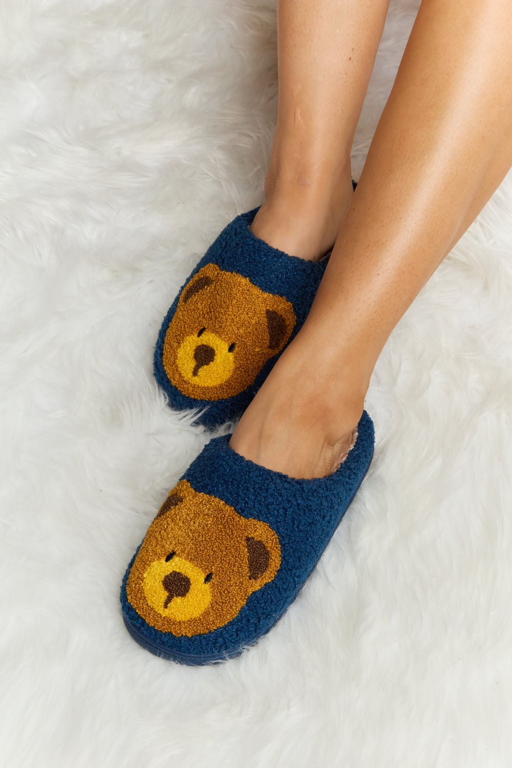 Melody Teddy Bear Print Plush Slide Slippers - My Store