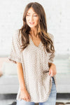 Chic Apricot Chloe Animal Print V-neck Rolled Sleeve Tunic Top - My Store