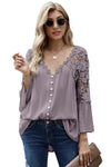 Chic Purple Crochet Lace Button Blouse Top - My Store