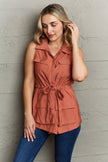 Ninexis Follow The Light Sleeveless Collared Button Down Top - My Store