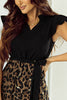 Black Flutter Sleeve Bodice Splicing Leopard Print Dress - My Store