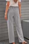 Women's Gray Drawstring Elastic Waist Pockets Long Straight Legs Pants - My Store