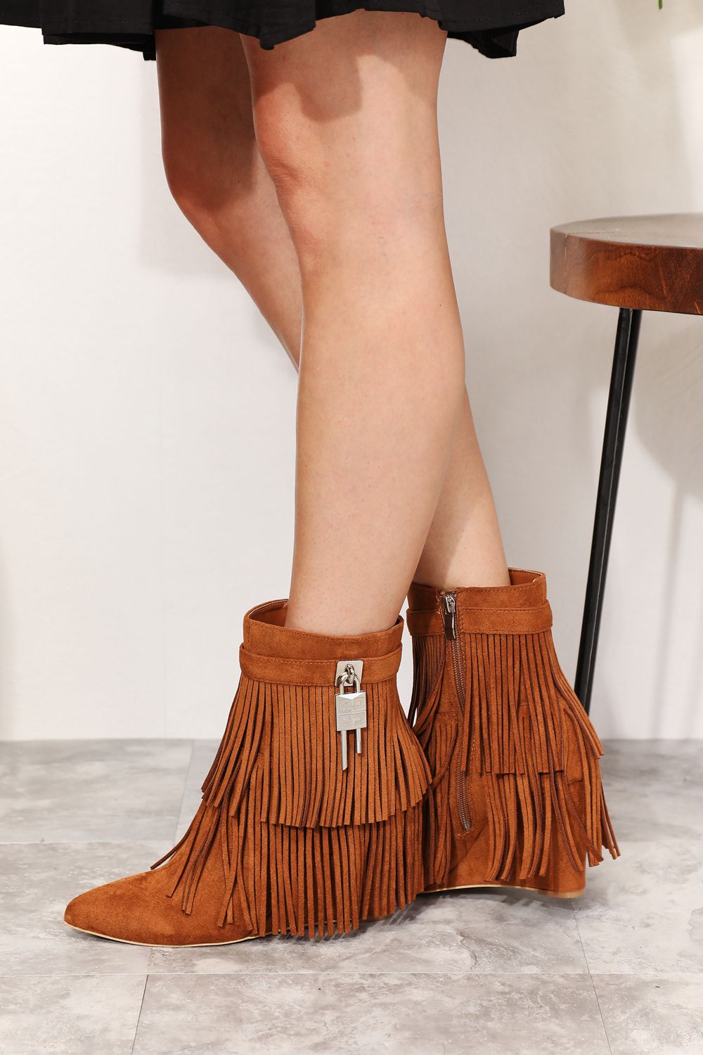 Legend Women's Tassel Wedge Heel Ankle Booties - My Store