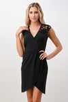 Lace Shoulder Overlap Mini Dress - My Store