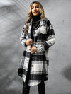 Plaid Collared Neck Long Sleeve Coat - My Store