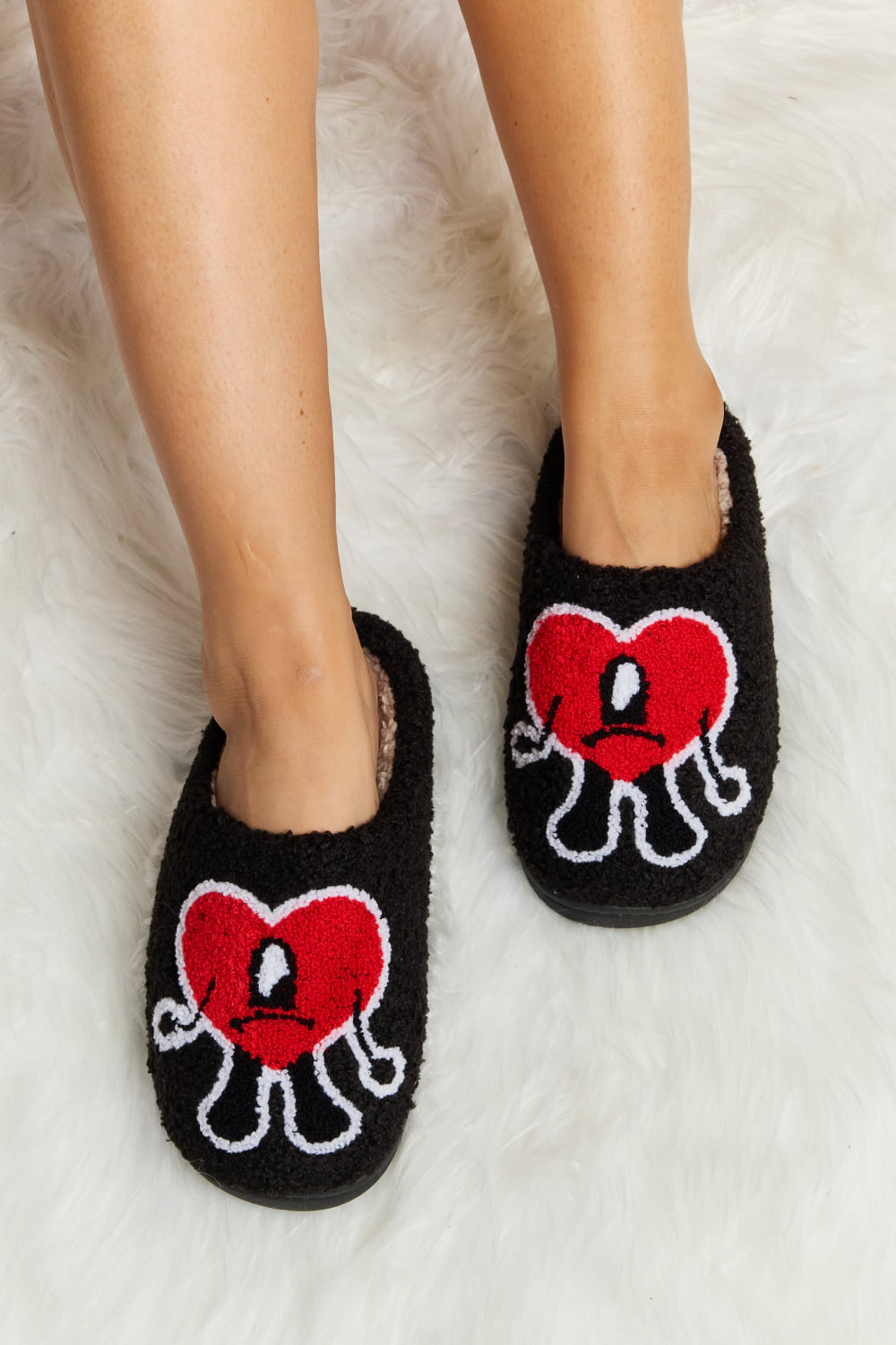 Melody Love Heart Print Plush Slippers - My Store