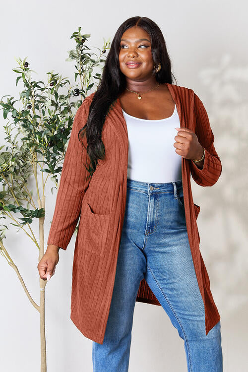 Basic Bae Full Size Hooded Sweater Cardigan - My Store