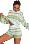 Yellow Striped Knit Top and Shorts Loungewear Set - My Store