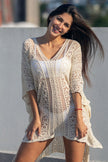 Apricot Crochet Knitted Tassel Tie Kimono Beachwear - My Store