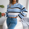 Ins Style Autumn And Winter Casual Striped Long-Sleeved Open-Neck Knit - My Store