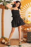 Black Cotton Smocked Ruffle Sleeveless Mini Dress /3-2-1 - My Store