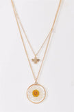 Gold Chain Real Daisy Bee Faux Diamond Pendants Necklace