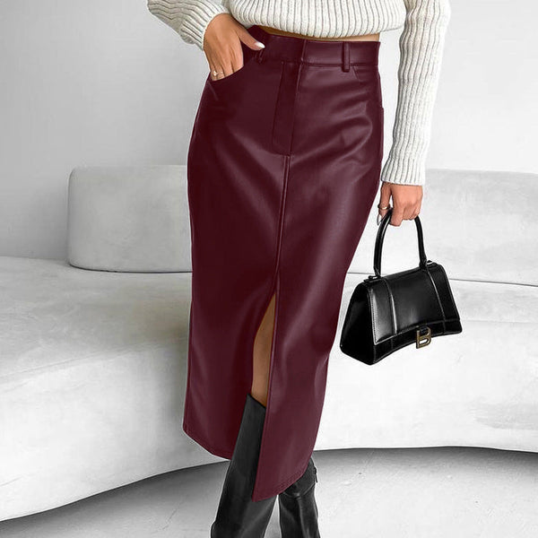Women's Fleece-Lined PU Leather Skirt - My Store