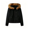 Women's Short Jacket with Fur-Trimmed Hood - My Store