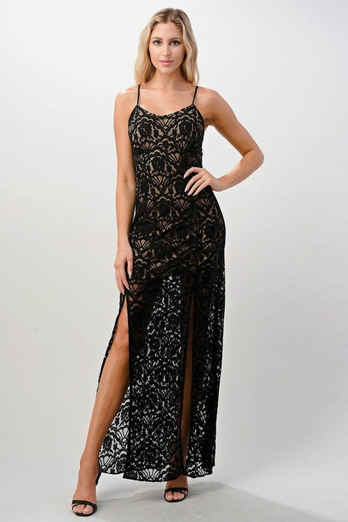 Front Slit Lace Maxi Dress - My Store