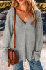 Light Grey Oversized V Neck Drop Shoulder Sweater with Eyelet Detail - My Store