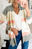 Multicolor Color Block Striped Pocketed Open Cardigan - My Store