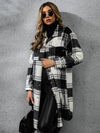 Plaid Collared Neck Long Sleeve Coat - My Store