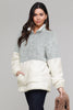 Grey White Zip Neck Oversize Fluffy Fleece Pullover - My Store