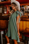 Mist Green Ruffle Sleeve V Neck Frilled Shift Dress - My Store