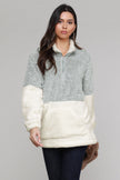 Grey White Zip Neck Oversize Fluffy Fleece Pullover - My Store