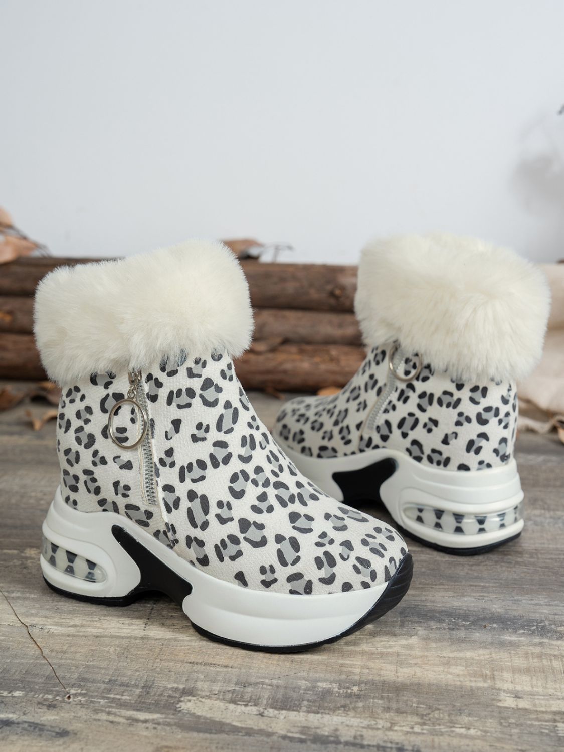 Side Zipper Leopard Platform Boots - My Store