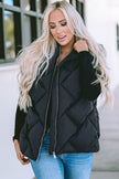 Black Quilted Zipper Front Hooded Vest Coat - My Store