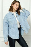 Veveret Button Up Dropped Shoulder Denim Top - My Store