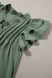 Mist Green Ruffle Sleeve V Neck Frilled Shift Dress - My Store