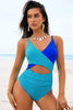 Light Blue Crossover Colorblock Cutout One Piece Swimsuit - My Store