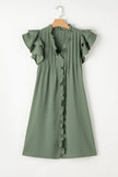 Mist Green Ruffle Sleeve V Neck Frilled Shift Dress - My Store