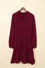 Wine V Neck Long Sleeve Ruffle Tiered Mini Dress - My Store