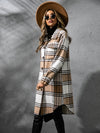 Plaid Collared Neck Long Sleeve Coat - My Store