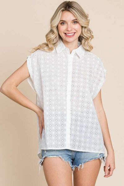 Culture Code Eyelet Crisscross Back Button Up Shirt - My Store