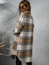 Plaid Collared Neck Long Sleeve Coat - My Store