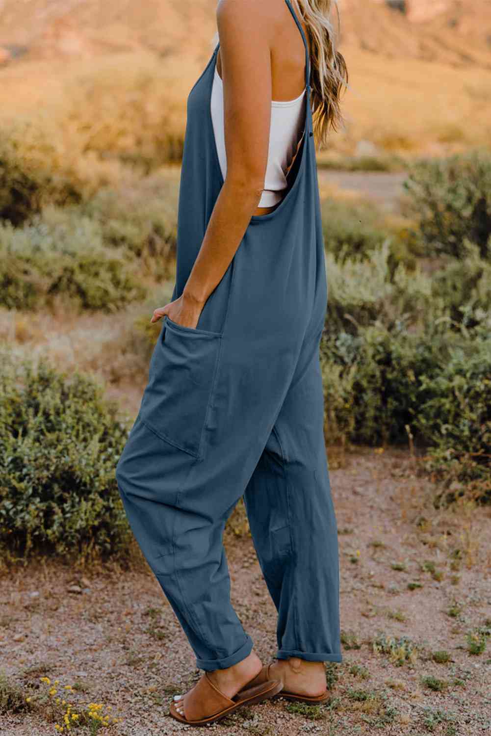 Double Take  V-Neck Sleeveless Jumpsuit with Pocket - My Store