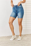 Judy Blue Full Size Tummy Control Double Button Bermuda Denim Shorts - My Store