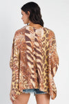 Brown Safari Print Flannel Dolman Midi Sleeve Top - My Store