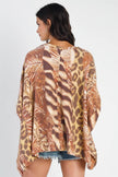 Brown Safari Print Flannel Dolman Midi Sleeve Top - My Store