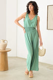 Boho Sleeveless V-Neck Smocked Waist Warp Back Jumpsuit - My Store