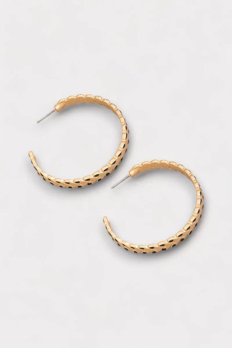 Coated Leaf Accent Metallic Chevron Hoop Earrings - My Store