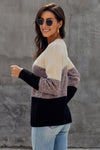 Winter Black Color Block Netted Texture Pullover Sweater - My Store