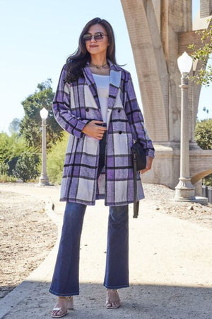 Double Take Full Size Plaid Button Up Lapel Collar Coat - My Store