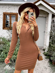 Quarter Snap Long Sleeve Textured Dress - My Store