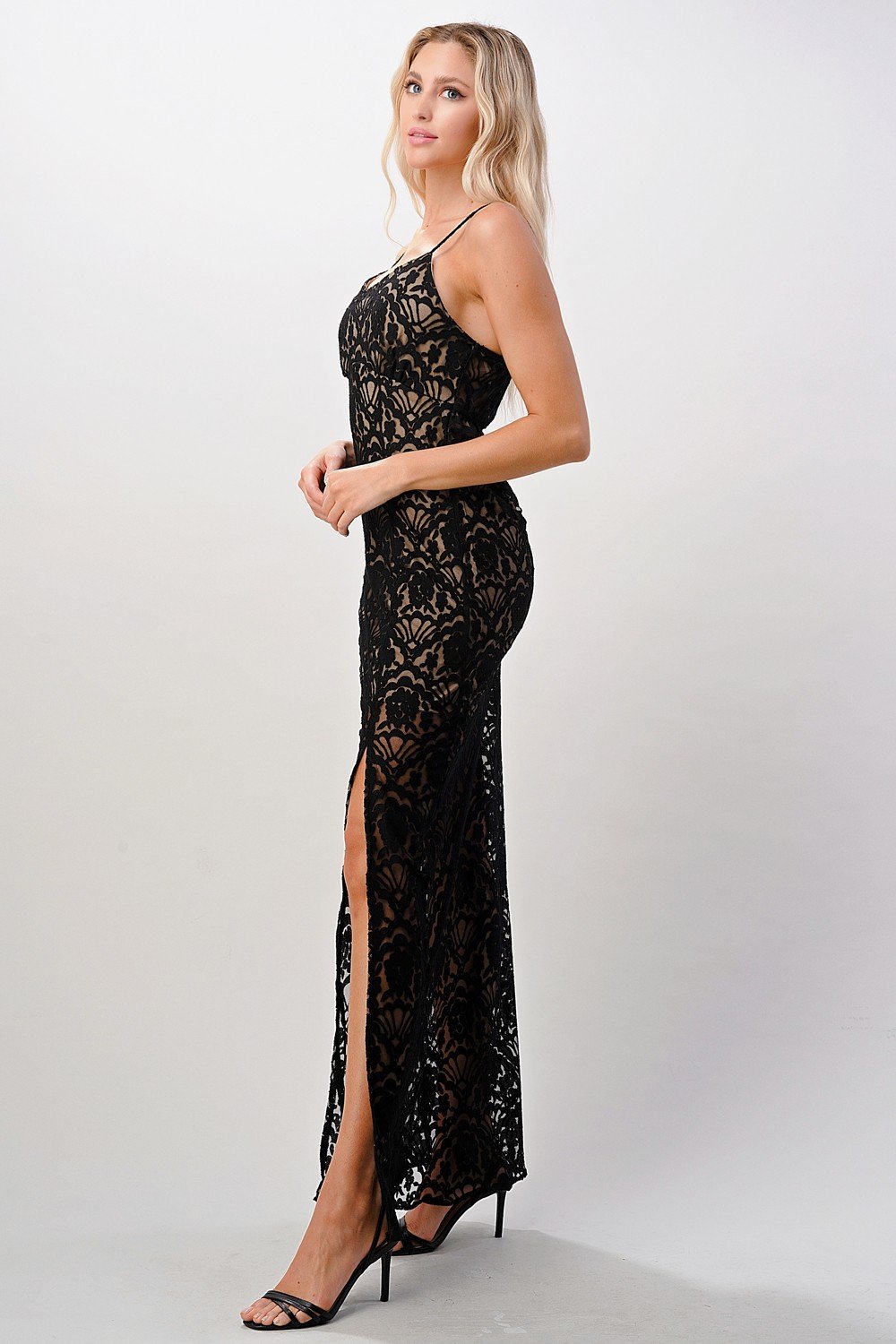 Front Slit Lace Maxi Dress - My Store