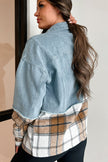 Khaki Plaid Patchwork Buttoned Oversized Denim Jacket - My Store