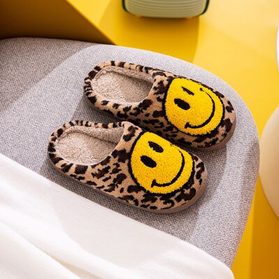 Melody Smiley Face Leopard Slippers - My Store